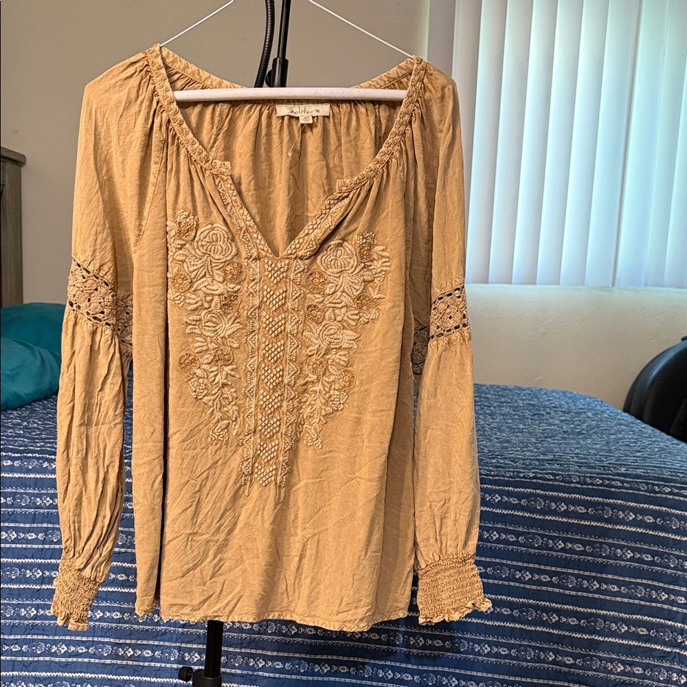Embroidered Tan Women's Top